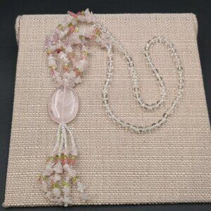 Slip On 18 Inch Rose Quartz Stone Tassel Style Necklace B994